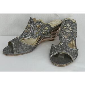 John Fashion Rhinestone Beaded Slip On Wedges Wedding Party Holiday 11
